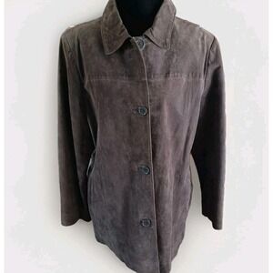 Cuero Women's Leather Jacket Size L Brown Long Sleeve Button Up Lined EUC VTG